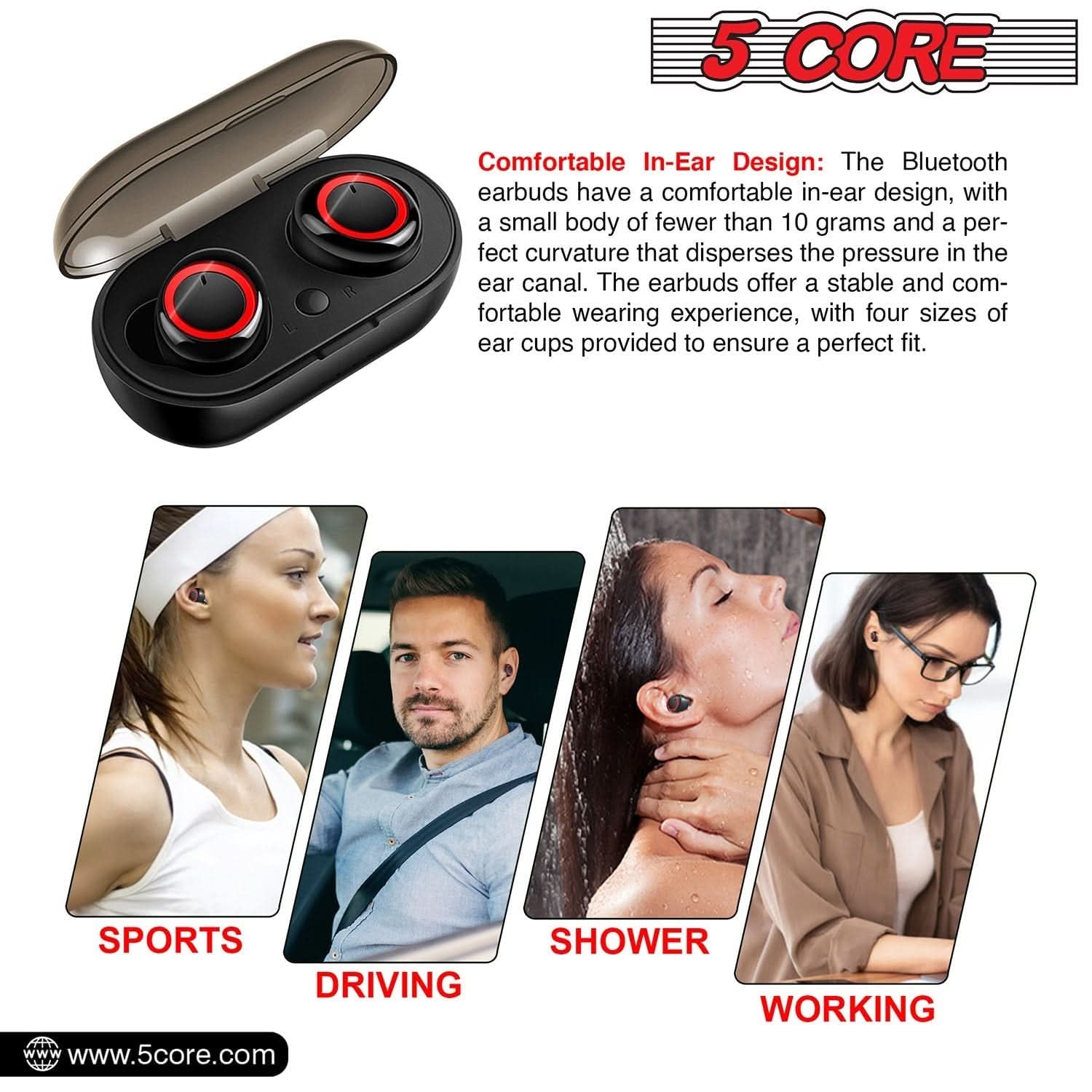 5 Core Wireless Ear Buds Mini Bluetooth Earbud Noise Cancelling Headphones Wire Less